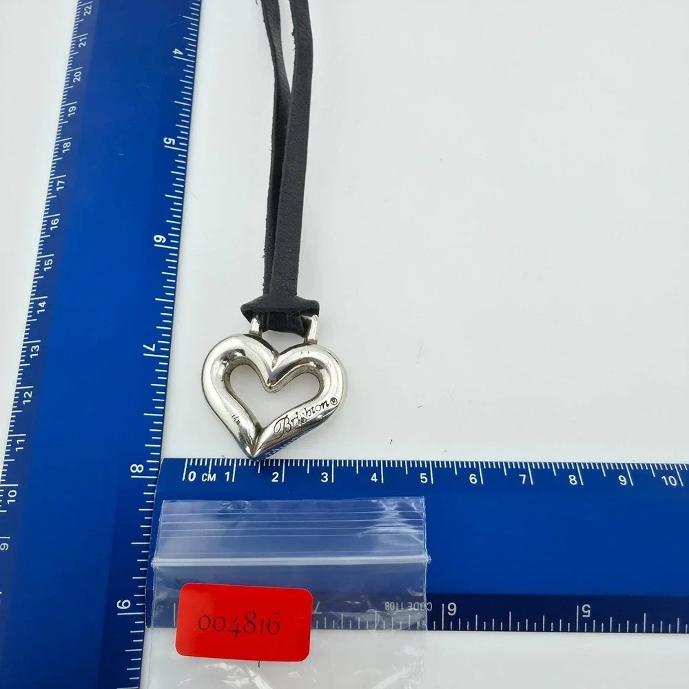 BRIGHTON Heart Key Chain Fob Handbag Charm Black Leather Strap Silver Plate 8